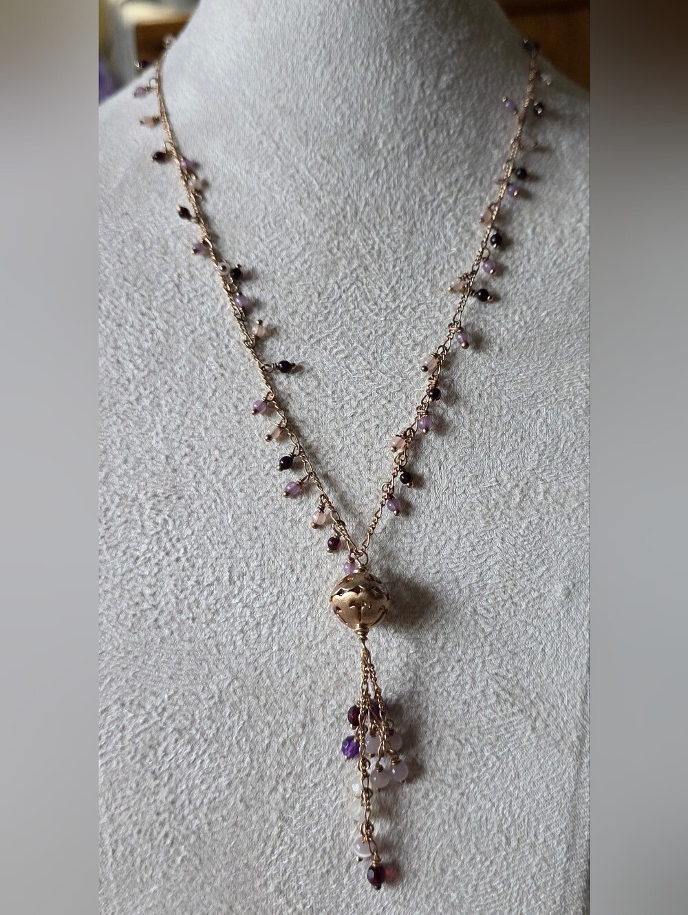 LC Lauren Conrad Boho Purple Pink Beaded Tassel Lariat Y-Necklace Gold Tone